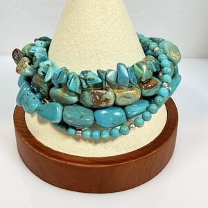 Turquoise Beaded Bracelet 4 Strand Sterling Silver Toggle Clasp QVC SE925